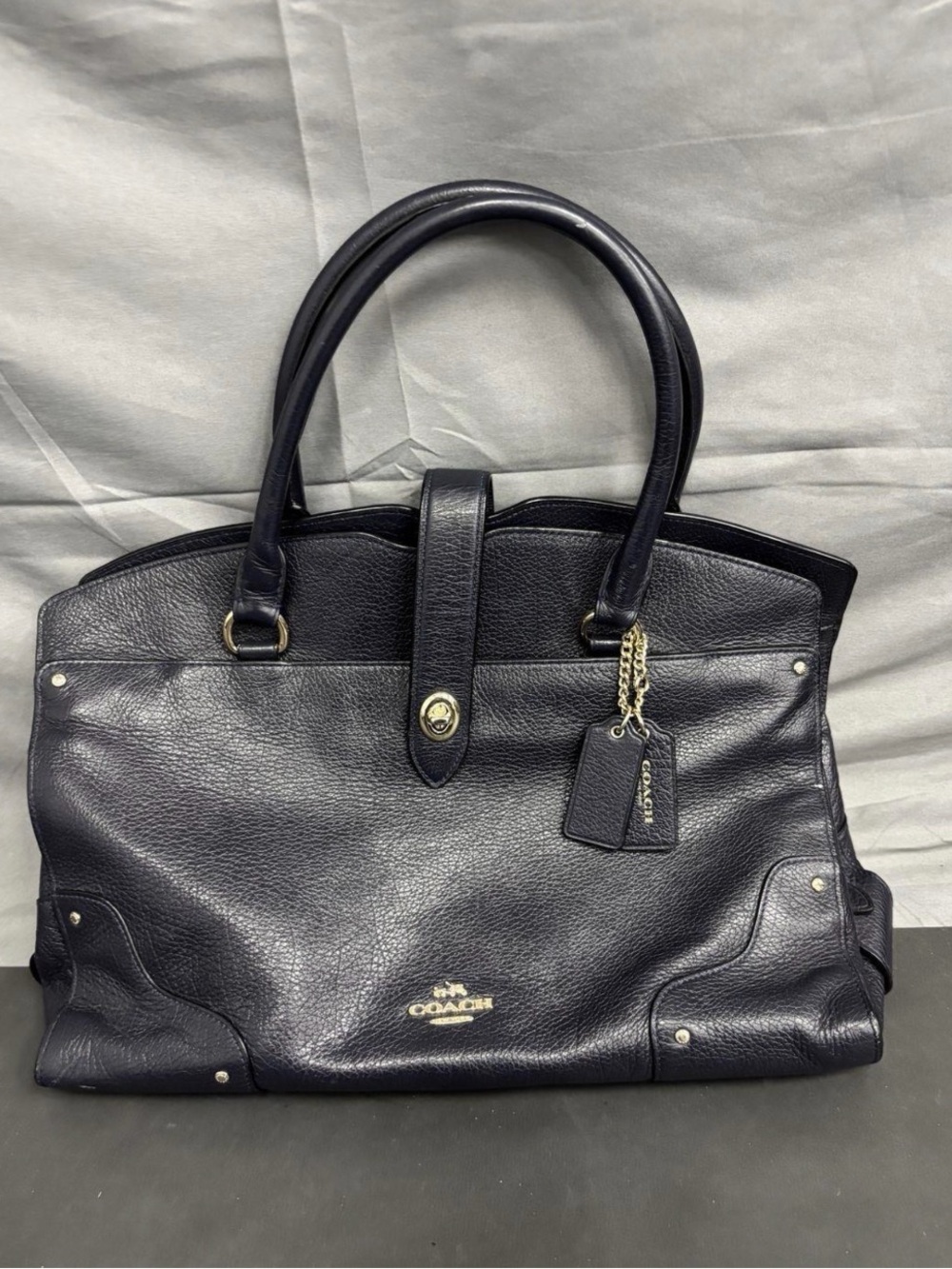 Coach NAVY Leather Satchel with Gold Hardware - Picture 2 of 9